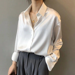 Simple Satin Office Work Look Blouse Tops - Diva Melody