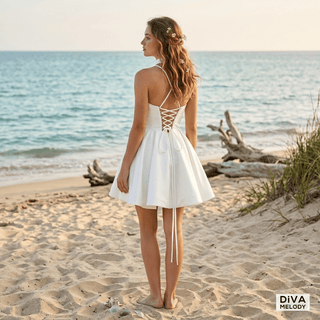 Simple Spaghetti Straps Mini Bridal Dress - Diva Melody