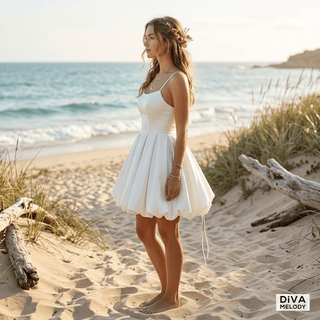 Simple Spaghetti Straps Mini Bridal Dress - Diva Melody