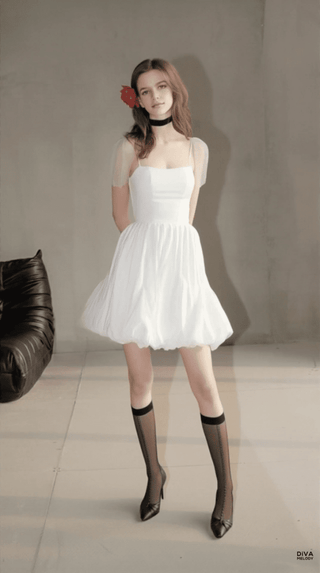 Simple Spaghetti Straps Mini Bridal Dress - Diva Melody