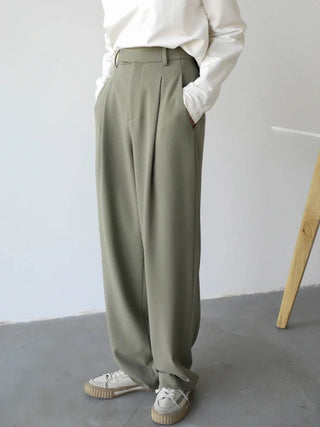 Simple Twill Suit Wide Leg Pants Straight Trousers - Diva Melody