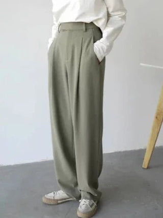 Simple Twill Suit Wide Leg Pants Straight Trousers - Diva Melody