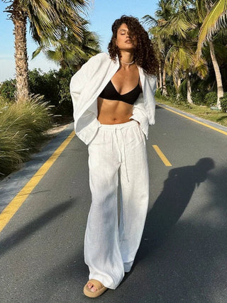 Single Breasted Shirt & Elastic Waist Pants Set - Diva Melody