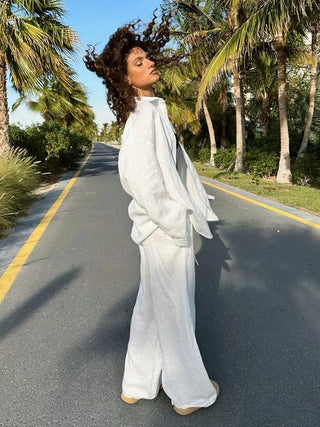 Single Breasted Shirt & Elastic Waist Pants Set - Diva Melody