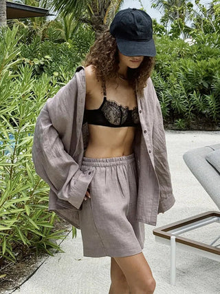 Single Breasted Shirt & Elastic Waist Pants Set - Diva Melody