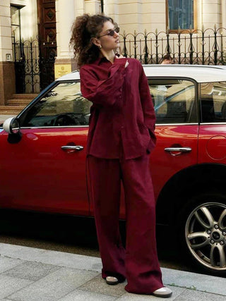 Single Breasted Shirt & Elastic Waist Pants Set - Diva Melody