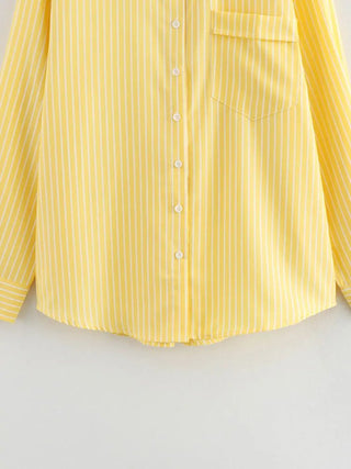 Single - Breasted Striped Long Sleeve Shirt - Diva Melody