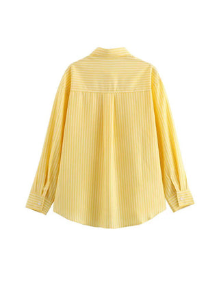 Single - Breasted Striped Long Sleeve Shirt - Diva Melody