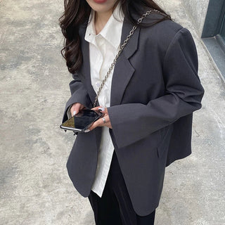 Single Buckle Chic Gray Blazers Jacket - Diva Melody