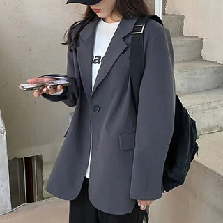 Single Buckle Chic Gray Blazers Jacket - Diva Melody