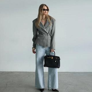 Single Button Shoulder Pad Blazer - Diva Melody