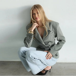 Single Button Shoulder Pad Blazer - Diva Melody