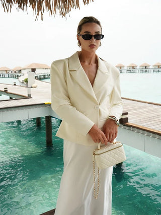 Single Button Shoulder Pad Blazer - Diva Melody