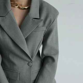 Single Button Shoulder Pad Blazer - Diva Melody