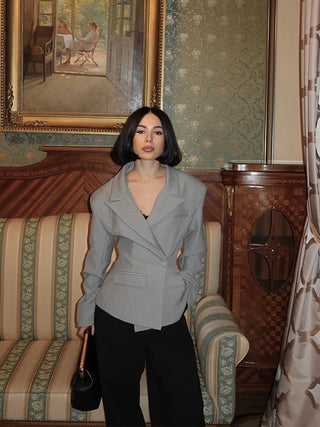 Single Button Shoulder Pad Blazer - Diva Melody