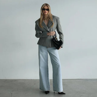 Single Button Shoulder Pad Blazer - Diva Melody