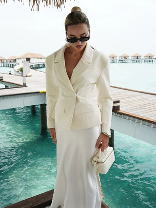 Single Button Shoulder Pad Blazer - Diva Melody