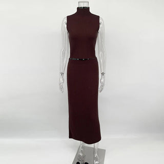 Sleeveless Knit Turtleneck Top & Slim Skirt Set - Diva Melody