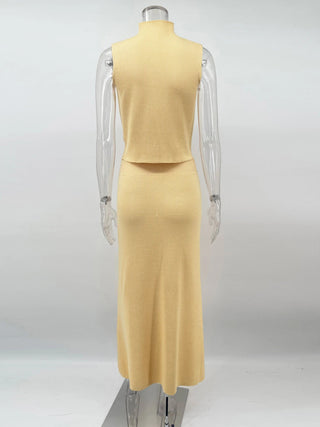 Sleeveless Knit Turtleneck Top & Slim Skirt Set - Diva Melody