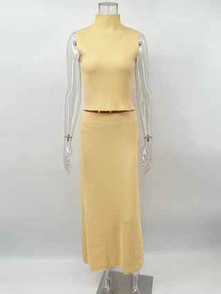 Sleeveless Knit Turtleneck Top & Slim Skirt Set - Diva Melody