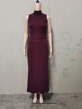Sleeveless Knit Turtleneck Top & Slim Skirt Set - Diva Melody