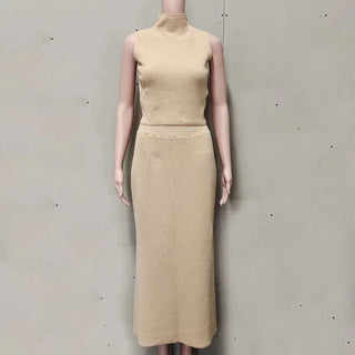 Sleeveless Knit Turtleneck Top & Slim Skirt Set - Diva Melody