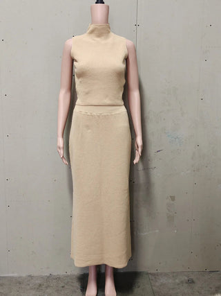 Sleeveless Knit Turtleneck Top & Slim Skirt Set - Diva Melody