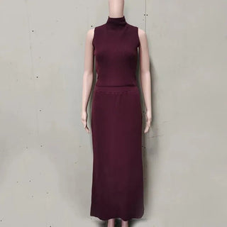 Sleeveless Knit Turtleneck Top & Slim Skirt Set - Diva Melody
