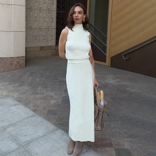 Sleeveless Knit Turtleneck Top & Slim Skirt Set - Diva Melody