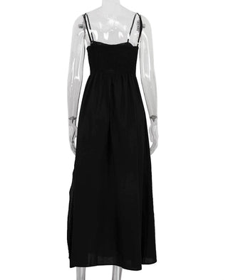 Sleeveless Loose Black Cotton Dress - Diva Melody