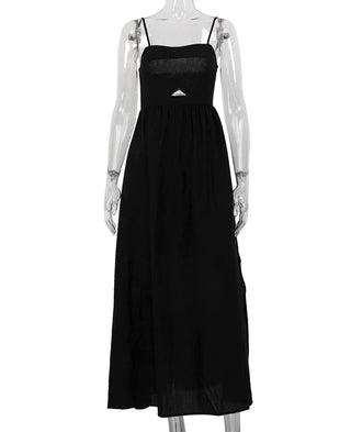 Sleeveless Loose Black Cotton Dress - Diva Melody