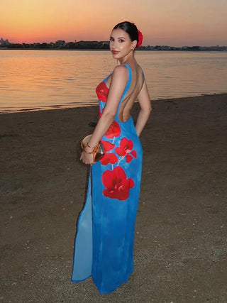 Sleeveless Square Neck Split Dress - Diva Melody