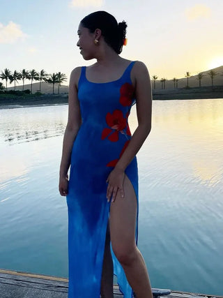 Sleeveless Square Neck Split Dress - Diva Melody