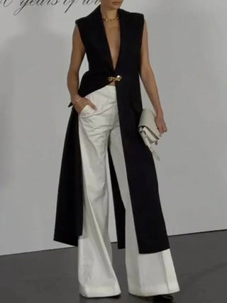 Sleeveless V - Neck Black Long Coat - Diva Melody