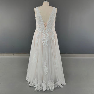 Sleeveless V - Neck Boho Wedding Dress - Diva Melody