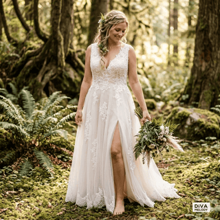 Sleeveless V - Neck Boho Wedding Dress - Diva Melody