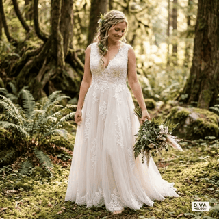 Sleeveless V - Neck Boho Wedding Dress - Diva Melody