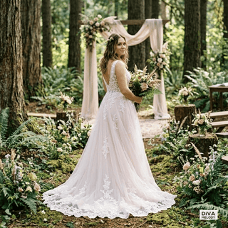 Sleeveless V - Neck Boho Wedding Dress - Diva Melody