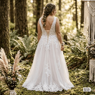Sleeveless V - Neck Boho Wedding Dress - Diva Melody