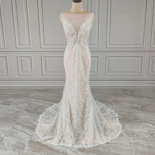 Sleeveless V - Neck Mermaid Lace Wedding Dress - Diva Melody