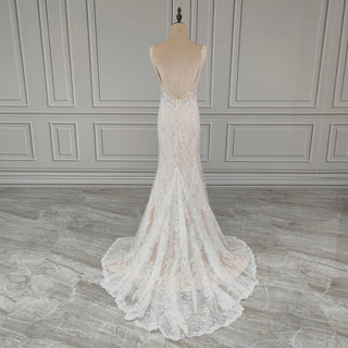 Sleeveless V - Neck Mermaid Lace Wedding Dress - Diva Melody