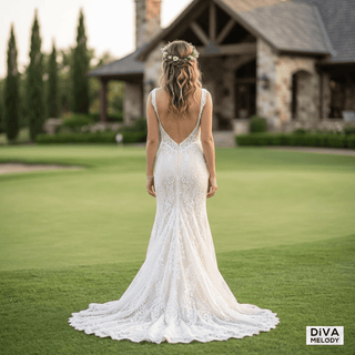 Sleeveless V - Neck Mermaid Lace Wedding Dress - Diva Melody