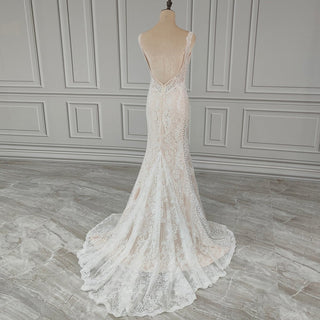 Sleeveless V - Neck Mermaid Lace Wedding Dress - Diva Melody