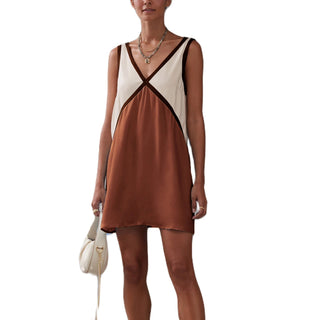 Sleeveless V - Neck Patchwork Mini Dress - Diva Melody