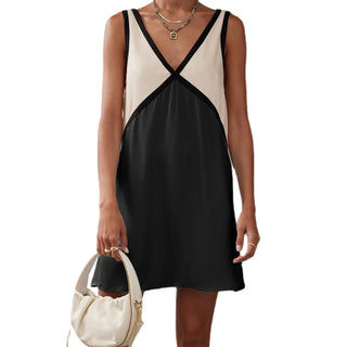 Sleeveless V - Neck Patchwork Mini Dress - Diva Melody