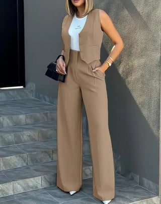 Sleeveless Vest With High Waist Pants - Diva Melody