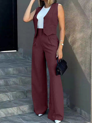 Sleeveless Vest With High Waist Pants - Diva Melody