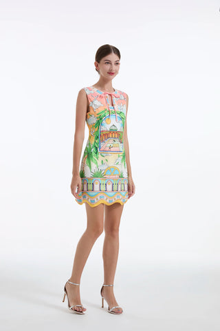 Sleeveless with Bow Cartoon Print Mini Dress - Diva Melody