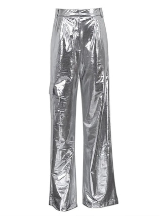 Sliver Wide - leg Cargo Straight Trousers Pants - Diva Melody