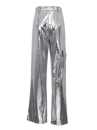 Sliver Wide - leg Cargo Straight Trousers Pants - Diva Melody